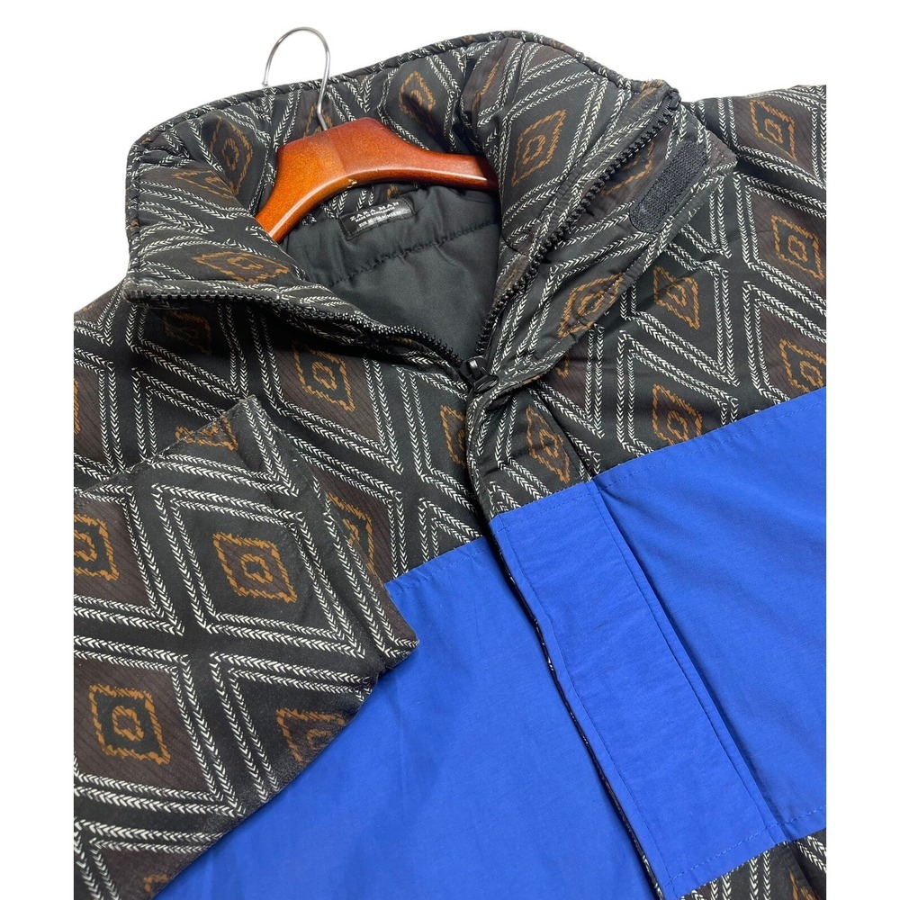 Zara Man Soft Print Winter Coat Jacket Men's size Medium M Blue/Black